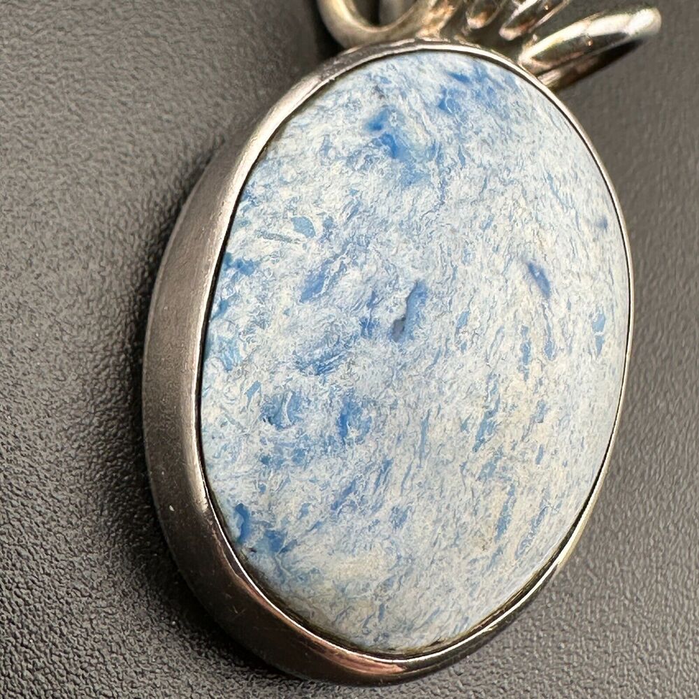 Vintage Mexico Unique Natural Light Blue Stone 925 Silver Oval Pendant 9.6 g - Picture 6 of 11